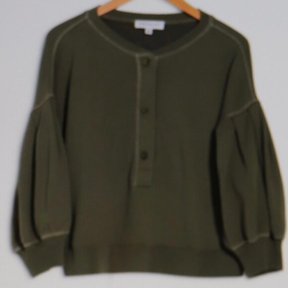 Something Navy Greta Henley Sweatshirt Size L In Olive color - Picture 3 of 3